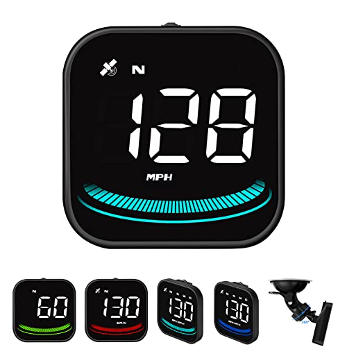 Geloo Auto HUD Head Up Display, Universell KMH & MPH Digital GPS Geschwindigkeitsmesser Smart Tachometer mit OverSpeed Alarm Müdigkeitswarnung USB Schnittstelle für alle Fahrzeuge