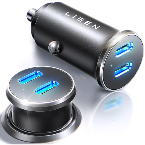 LISEN 90W Zigarettenanzünder USB C Verteiler [12v Steckdose Mini Titanium] Dualer PD45W Auto Ladegerät USB Steckdose KFZ Ladegerät USB C Schnellladung für Samsung S23 Android iPad iPhone 15 Pro Max