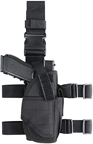 Gexgune Taktisch Beinholster für Pistolen Taktische Oberschenkel Rig Gun Holster mit Magazinbeutel Einstellbare Rechtshänder (Schwarz)