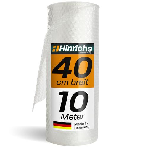 Hinrichs Luftpolsterfolie Rolle 10m x 40 cm - Ideal für Versand, Verpackung und Umzug - 100% recyclingfähig - Bubble Wrap als Verpackungsmaterial - Noppenfolie - Polstermaterial