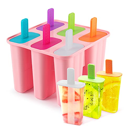 Eisformen Silikon,DEHUB Eis am Stiel Formen,6 Löcher Popsicle Set,LFGB Geprüft und BPA Frei Eisform Lebensmittelqualität EIS-Pop-Hersteller,Ice Lolly Mold mit Sticks und Tropfschutz(Rosa)