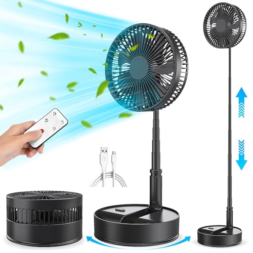 Oszillierender Ventilator Leise mit Fernbedienung, 8" Mini USB Tragbarer Tischventilator Standventilator, 7200mAh Akku Batterie Table Floor Fan mit Timer für Outdoor Reise Schlafzimmer Büro Camping