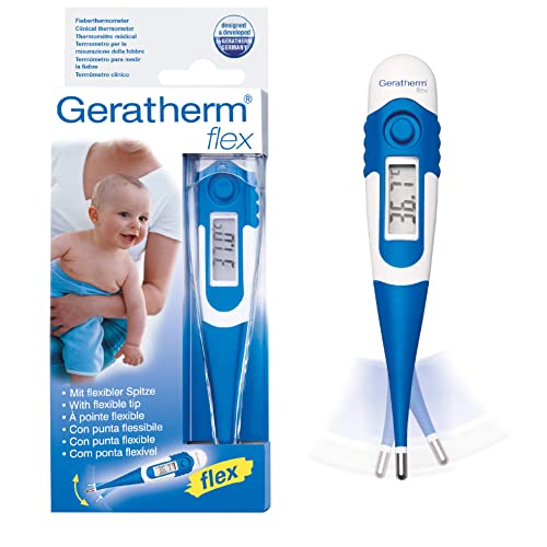 GERATHERM Fieberthermometer flex/Digitales Fieberthermometer mit flexibler Spitze/Thermometer Baby und Kinder Fieberthermometer/Digitalthermometer – Farbe Blau