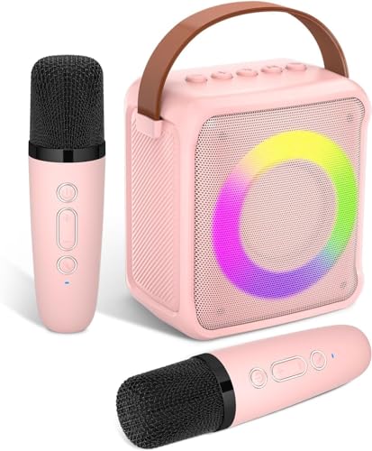 Ankuka Karaoke-Spielzeug für Kinder & Erwachsene mit 2 Mikrofonen, tragbare Karaoke-Maschine mit LED-Licht und Sprachveränderungseffekten, Geschenke für Alter 3-18 Kinder, Jungen, Mädchen(ROSA)