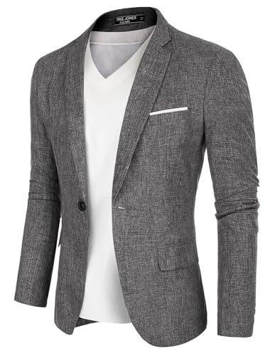 PJ PAUL JONES Herren Sportlich Freizeit Blazer Regular Fit EIN Knopf Freizeit Business Anzugjacke (Grauschwarz, L)