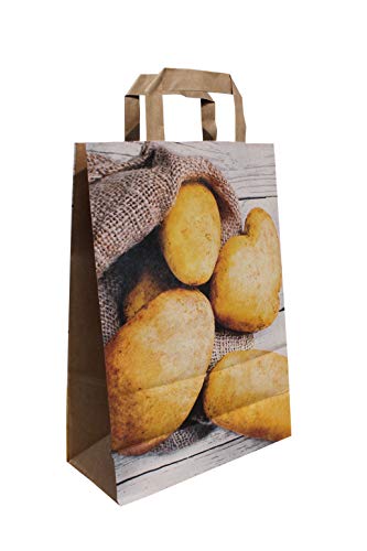 PGV Papiertragetaschen Kartoffeln - braun mit Flachhenkel (22 + 10 x 36 cm, 100 Stück)