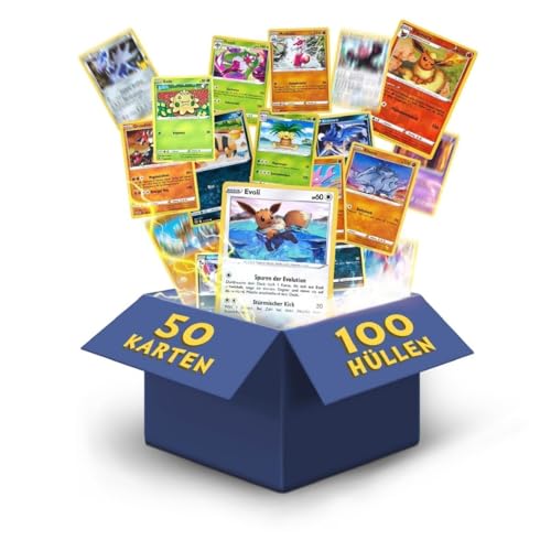 Pokemon Karten deutsch 50 Verschiedene 3 Seltene 3 Holo 1 zufällige Pikachu, Glumanda, Dedenne oder Evoli Sammelkarten Originale Pokemon Karten aktuelle Sets 100 Heartforcards® Card Guard Kartenhüllen