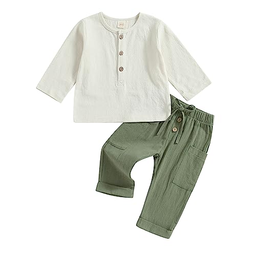 Geagodelia Baby Kleidung Set Junge Hose und Langarmshirt Bekleidungssets für Kleinkinder Baby Jungen Baumwolle Sommer Outfits (01 A - Grün, 2-3 Years)