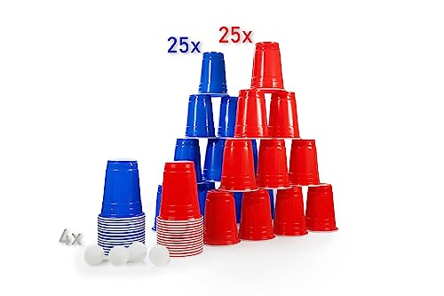 Bierpong Becher Blau/Rot Set Bestehend aus 50 Knickfeste Wiederverwendbaren Beerpong plastic cups und 4 Bälle für Partys - 473ml / 16oz red/blue