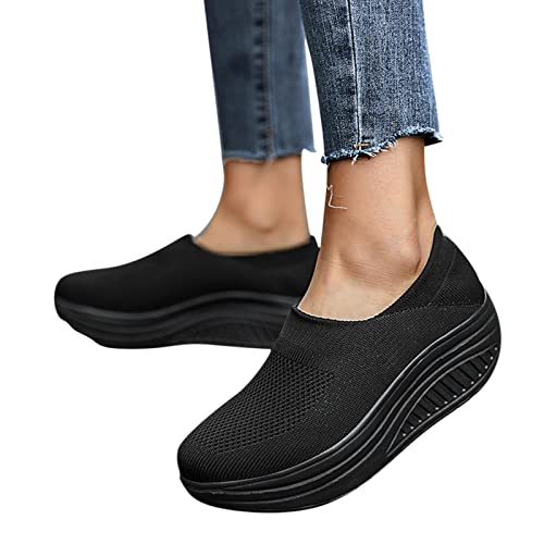 Schwarze Sneaker Damen Plattform Elegante Schuhe Lässige Slip On Walkingschuhe Cushion Wasserdicht Flach rutschfeste Sale Outdoor Sportlich Schuhe Bequeme Leistungsstarke Wmshoes Sneakers Schuhe