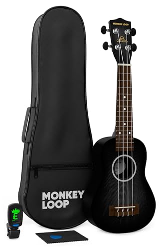 Monkey Loop Jungle Pack Black Ukelele Soprano (Ukelele, Funda, Afinador, Púa y Gamuza Limpiadora)