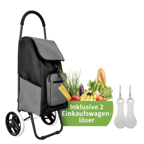 Coastech Einkaufswagen I Ergonomischer, Klappbarer Shopping Trolley mit 45L Wasserdichter Tasche, Geräuschlose Räder & 2 Einkaufswagenlöser I Ideal für Senioren, Camping, Reisen & Alltag (Grau)