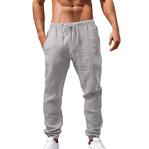 Herren Frühling Sommer Ganzjahres-Hip-Hop-atmungsaktive, lockere, lässige Sporthose Viskose Hose Herren Stretch Fahrradhose Herren Gepolstert Kurze Sporthose Herren Baumwoll Jogginghose (Grey, L)