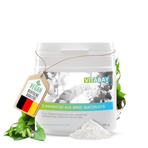 Vitabay D-Mannose Pulver aus Birke 100g VEGAN - Gegen Blasenentzündung - Mannose Pulver für die Blase - D Mannose Pulver Birke - 2g D Manose pro Tagesdosis - D Mannose Pulver aus Birke D- Mannose…