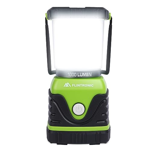 Flintronic 1000 Lumen LED Campinglampe, Led Camping Laterne, IP54 Camping Lampen, 4 LeuchtmodiI Dimmbar Suchscheinwerfer, Batteriebetriebene Notlampe, für Camping, Notfälle, Stromausfälle(ohne Akku)