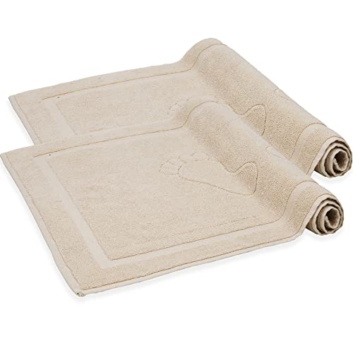 Komfortec Badvorleger Set 2 Teilig, Frottee Duschvorleger, Waschbar Duschmatte & Badteppich, 800 g/m² &100% Baumwolle, Saugfähig & Schnelltrocknend, 50 x 80 cm, Sand/Beige