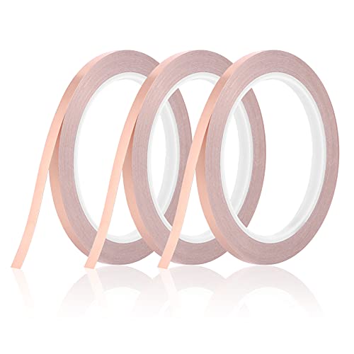 KroY PecoeD 3 Rollen Kupferband Selbstklebend, 20m x 6mm Kupferfolie Klebeband Leitfähig Copper Foil Tape, Kupferfolienband für EMI Abschirmung, Schneckenschutz, Elektro Reparatur, Löten, Basteln