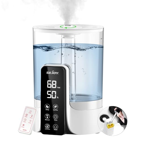 Sejoy 6L Luftbefeuchter für Schlafzimmer große Zimmer und Baby, Ultraschall Cool Mist Top Fill Desk Luftbefeuchter, Aroma Diffusor & Nachtlicht 360°Rotation Düsen, flüsterleise, Auto Shut Off