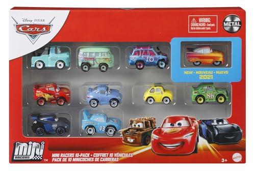 Mattel Disney Pixar Cars - Mini Racers Derby Racers Serie 10er-Pack Kleine Metall-Autos aus dem Film, Spielzeug ab 3 Jahren, Modell sortiert GKG08