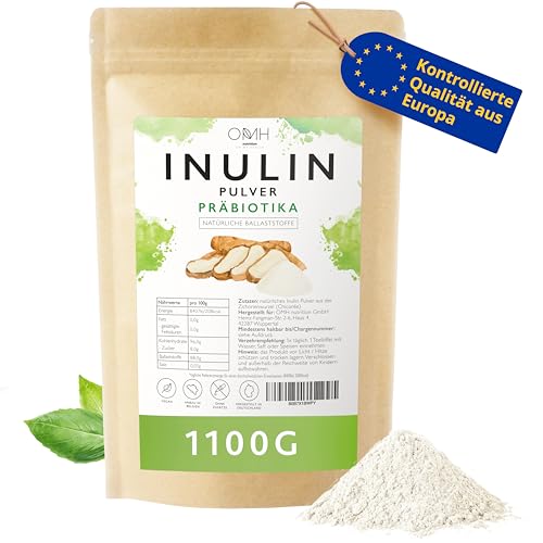 Inulin Pulver Präbiotika Ballaststoffe 1100g (1,1kg) Anbau in Europa Zichorien Wurzel vegan