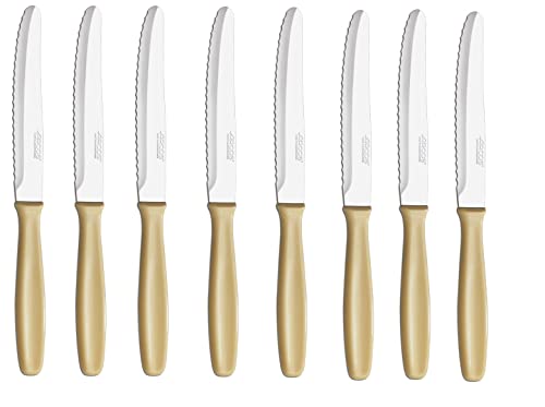 Arcos 705300 Tafelmesser-Set | 8 Stück | Tischmesser | Sägeblätter aus Edelstahl | NITRUM Griff aus Polypropylen | Spülmaschinenfest | Gelb (105 mm)