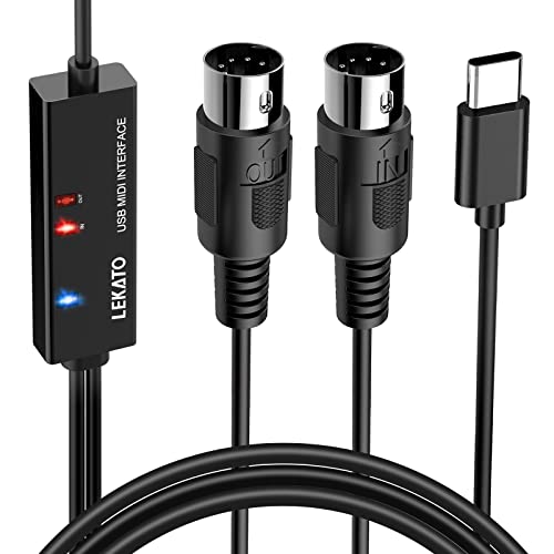 LEKATO Type-C MIDI Kabel Midi type C Kabel Interface Konverter, 5 Polig In Out Midi zu USB Adapter für MIDI Controller/E Piano 6.5FT/2M