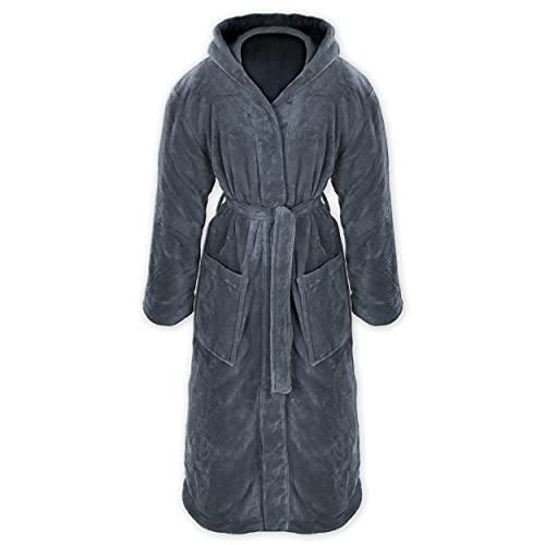 Gräfenstayn® Damen & Herren Kuschelfleece Bademantel mit Kapuze Größe S-XXXL mit Öko-Tex Standard 100 Flanell Fleece (XL, Anthrazit)