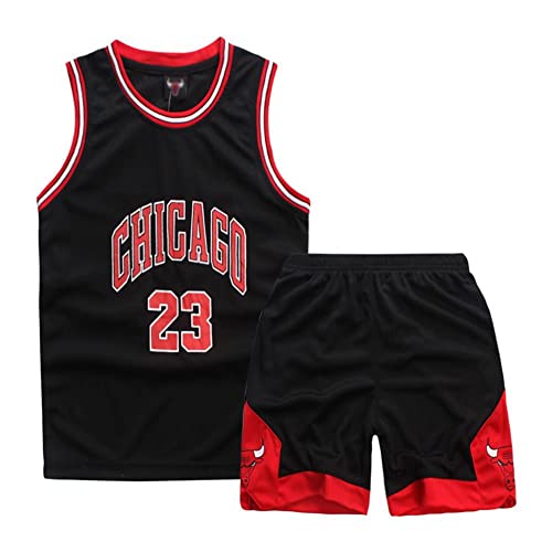 ISOVNUS Geek UP Kleine Jungen 2er-Set Basketball Trainings Ärmellos Trikot und Hose, Little Boys Basketball Training Jersey (7-8 Jahre, L, Schwarz)