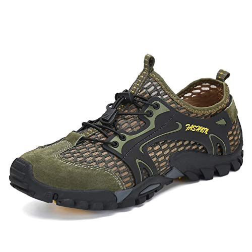 FLARUT Herren Sommer Trekking Sandale Wanderschuhe Super Atmung Draussen Hiking Schuhe Mesh Vamp Wasserschuhe Sport Laufen Klettern(Grün,45)