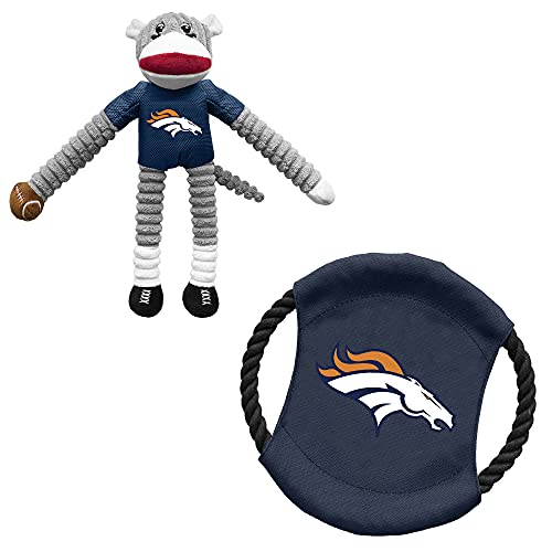 Littlearth NFL Denver Broncos 3C00932-BRNC Hundespielzeug-Set mit AFFE und Fliegender Scheibe, Unisex, Erwachsene, Team-Farbe, Einheitsgröße