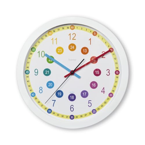 Hama Kinderwanduhr zum Lernen der Zeit (ohne Ticken, Lernziffernblatt mit Ø 30 cm, geräuscharme, analoge Wanduhr für Kinder, Lernuhr, Kinderuhr) weiß