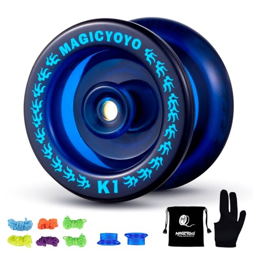 YOSTAR Reaktionsschnelles JoJo K1 Dunkelblau, Professionelles JoJo für Kinder, Responsive Yoyo , Plastik-Jojo für Einsteiger mit JoJo Tasche + Jo Jo Handschuh + 2 Yoyo-Hubstacks + 5 Ersatz-Yoyo-Saiten