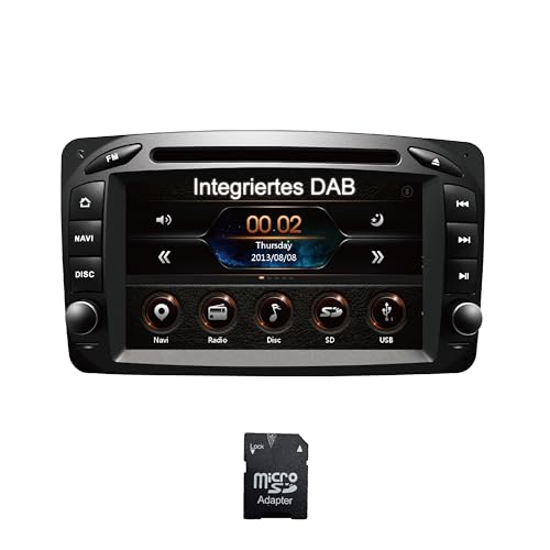 Amaseaudio Wince Autoradio, Eingebauter DVD-Player & DAB+, 2 Din Kompatibel mit Benz W168 W203 W209, 7" Touchscreen, Unterstützung GPS Navigation(inklusive SD-Karte mit Karte), USB Port