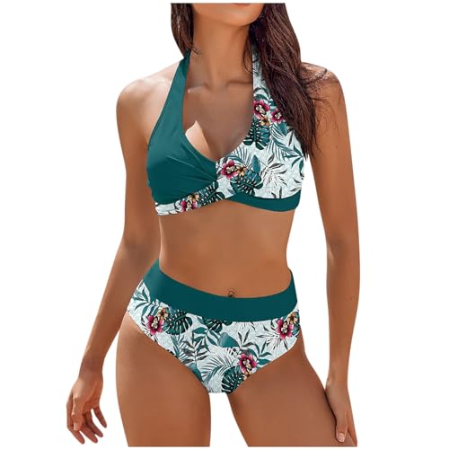 Awrvia Damen Bikini Set Badeanzug V Ausschnitt Zweiteiliger Wickeloptik Bademode Triangel Breites Schwimmanzug High Waist Tankini Sets Sexy Swimsuit Strandbikini Push Up für Damen Monokini 2024