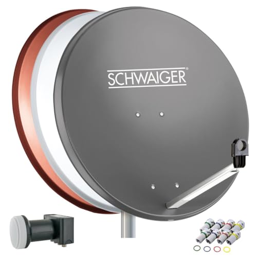 SCHWAIGER 517 SAT-Anlage Komplettset Satellitenschüssel, Quad LNB (digital), 8X F-Stecker 7mm, Sat Antenne Stahl, Anthrazit inkl. Montagematerial