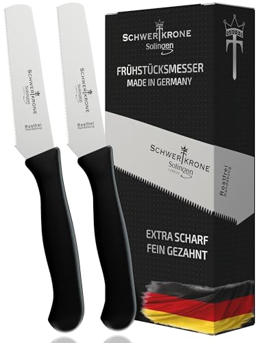 Schwertkrone Solingen 2er Set Brötchenmesser Brotzeitmesser Frühstücksmesser Messer Tafelmesser rostfrei gezahnt spülmaschinengeeignet Made in Germany