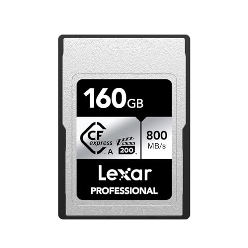 Lexar Professional SILVER Series CFexpress Typ A Karte 160GB, CFe Karte bis zu 800 MB/s Lesen, VPG200, 8K Video CF Karte, Speicherkarte Kompatibel mit Sony Alpha/Sony FX Kameras (LCAEXSL160G-RNENG)