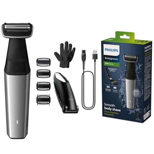 Philips Bodygroom Series 5000, wasserfester Trimmer für Intimbereich und Körper, gründliche und angenehme Rasur, Ganzkörperpflege einschließlich Rücken, 60 Min. Laufzeit, Modell BG5021/16