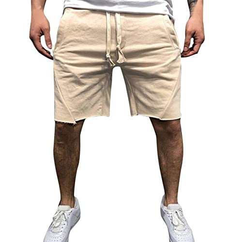 QWUVEDS Lässige Shorts mit mittlerer Taille für Herren, Feste Spleißtasche, Kordelzug, knielange Shorts, lässige, lockere, modische Hose Hosen Radhose Herren Kurze Hosen Herren Sport (Khaki, XL)