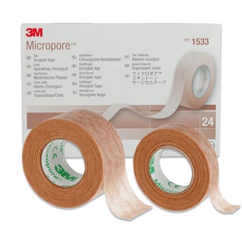 P-Beauty 3M Micropore Vliespflaster | medizinisches Klebeband | Tape, Pflaster | Hypoallergen | Hautfarben | für Wimpernverlängerung und Haut | Atmungsaktiv, Wasserabweisend (1,25cm x9,14m, 3 Rollen)