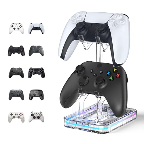 MoKo RGB Controller Halterung, 2-stufiger Universal Controller Ständer für PS5, PS4, PS3, Xbox Series X/S, Switch Pro und fast alle Controller, Gaming Zubehör mit 2 USB Anschlüssen