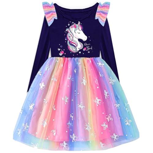 VIKITA Mädchen Kleider Einhorn Kleid Langarm Prinzessin Tüll Party Festlich Kleid LH4872 5T