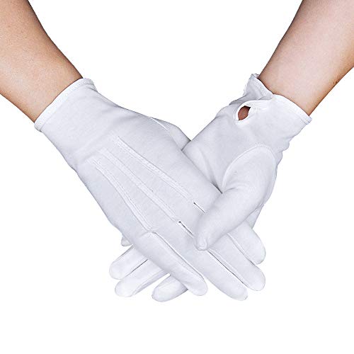 OLESILK Parade Handschuhe für Frauen und Herren Weiße Baumwolle formelle Smoking Kostüm Ehrengarde Handschuhe mit Schnappverschluss Inspektionshandschuhe Für Münzen, Schmuck, Silber, Weiß, 1Paar