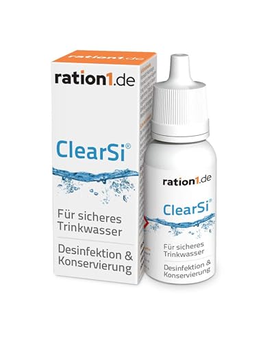 ration1 ClearSi® Wasseraufbereitung für Trinkwasser, Camping Zubehör für Wasserdesinfektion, 120L Wasser desinfizieren mit 12ml Dosierflasche, Trinkwasseraufbereitung mit 1 Tropfen auf 500ml Wasser