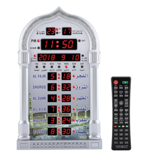 Jadeshay Muslim Wecker, Gebetsuhr Wandkalender Automatische Muslim Islamische Uhr Mit Azan Uhr mit EU-Stecker 110-240V