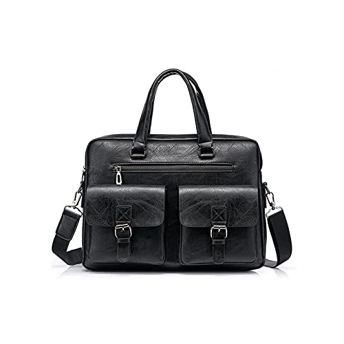 jonam Herrentasche Herren-Tote-Tasche PU. Lederaktenkoffer Männliche Laptoptaschen für Männer Handtaschen Computergeschäft Luxus Schulter Crossbody Bags(Color:Black)