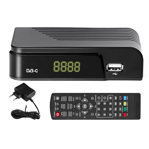 Kabel Receiver DVB-C Digitaler terrestrischer Decoder, Combo (HD1080p/H.264,MPEG-2,HDTV,DVB-C, SCART, USB 2.0, PVR FullHD TV Kabelreceiver mit Fernbedienung und Kabel