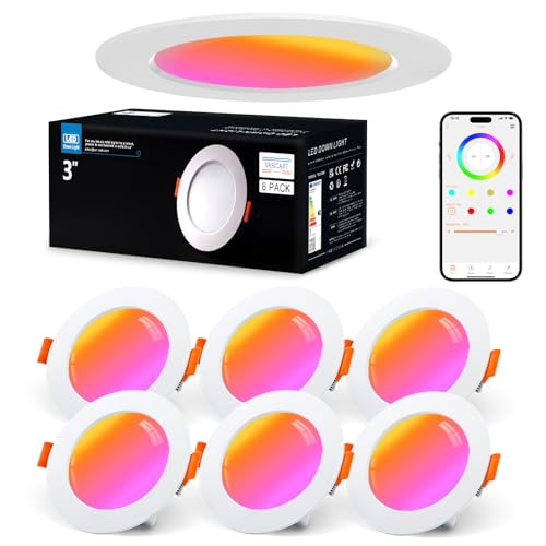 VARICART LED Einbaustrahler 230V RGB Alexa, Smart LED Spot Flach Bluetooth 7W Warmweiß 6er Set, LED Einbaustrahler Dimmbar Farbig, Deckenspots Musik Sync APP Steuerung, Farben Spots Deckenleuchte