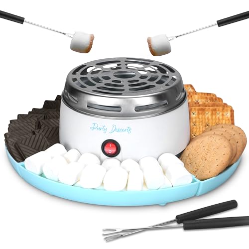 Party Desserts Elektrischer Smores-Maker für den Innenbereich, Marshmallow-Bräter für den Innenbereich, Smores-Station mit 4 Fächern und 4 Gabeln, tolles Geschenk für Erwachsene und Kinder in