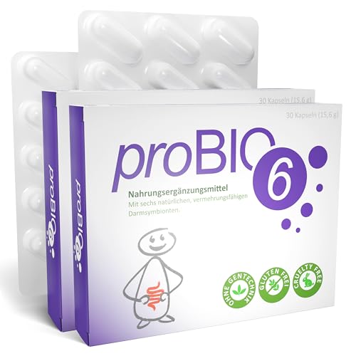 2 x proBIO6 Probiotika Kapseln hochdosiert | Aus der Apotheke für die Darmflora | Selektierte Qualitäts-Stämme | Ohne Inulin | 30 Kapseln Intensivkur und Monatsversorgung | Probiotic Darmbakterien